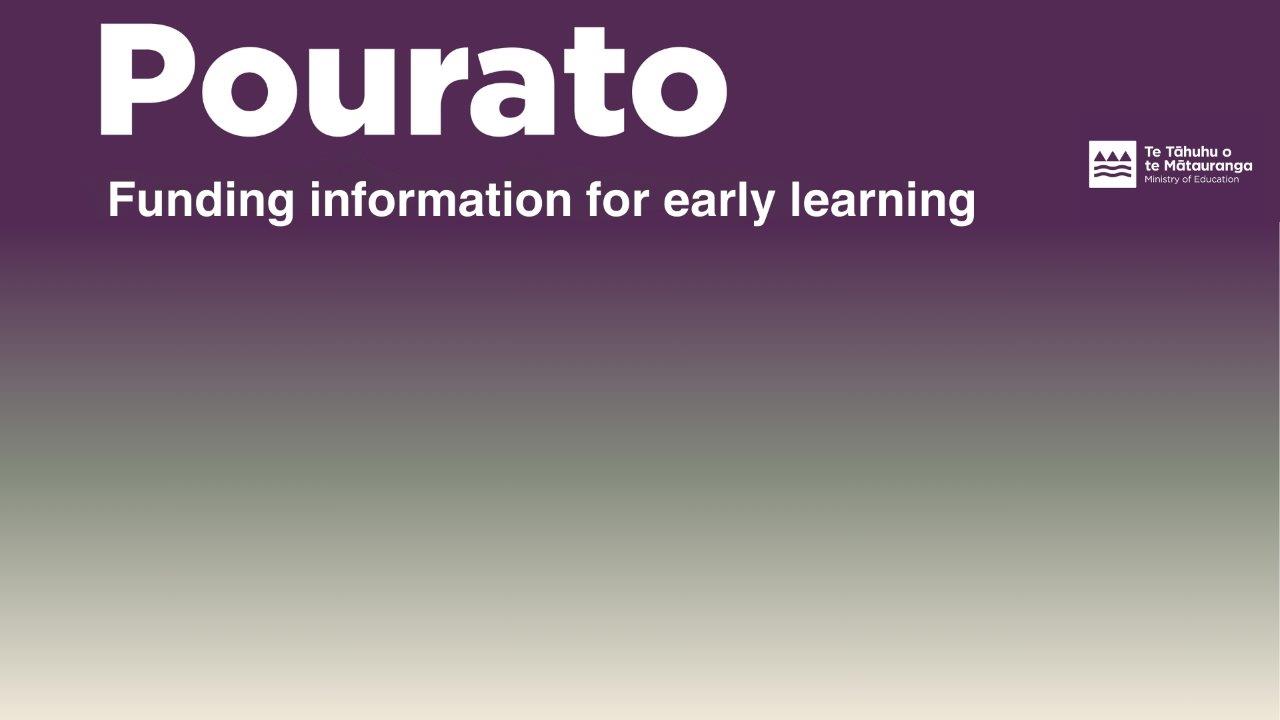 An image with a purple background and white text that reads "Pourato Funding information for early learning". The Ministry of Education logo is in the top right corner.