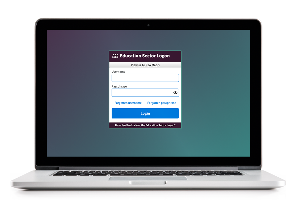 Image of a laptop showing Education Sector Logon login page