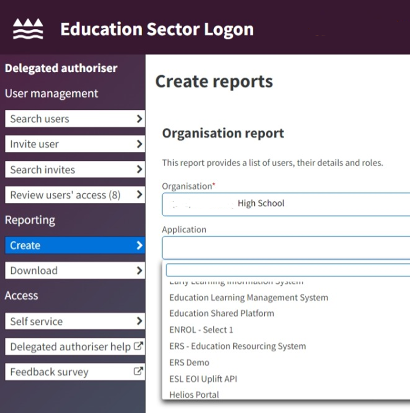 screen image - create reports