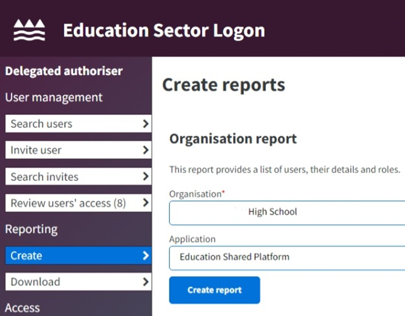 screen image - create reports